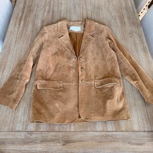 Vintage 90’s Margaret Godfrey 100% leather suede jacket, camel, 6